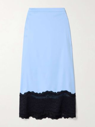 Shonda Lace-Trimmed Satin Midi Skirt