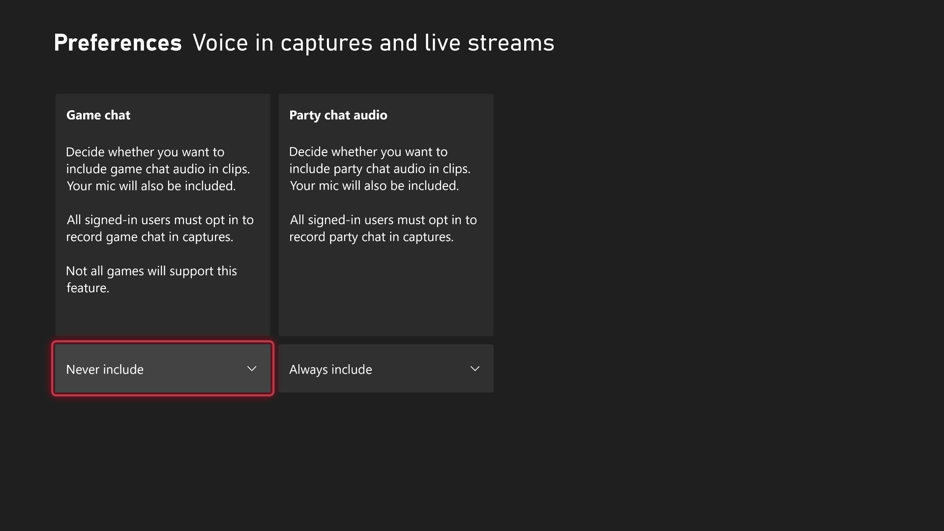 Xbox party chat audio capture settings