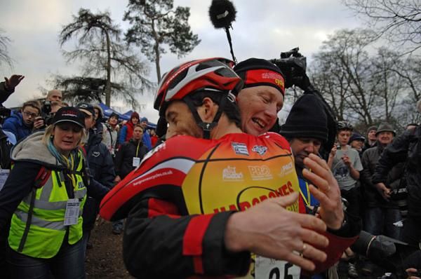 Sponsor Peter Hargroves congratulates his rider Ian Field