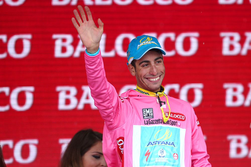 Fabio Aru in the maglia rosa.