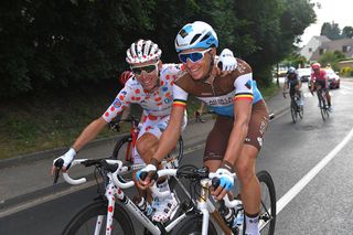 Romain Bardet (AG2R La Mondiale) celebrates winning the polka-dot jersey at the Tour de France
