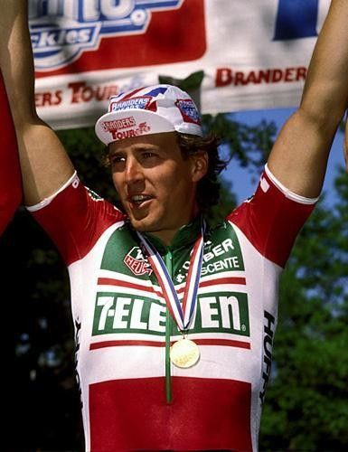 Davis Phinney (7-Eleven) on the podium in 1987
