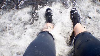 water shoes on shoreline