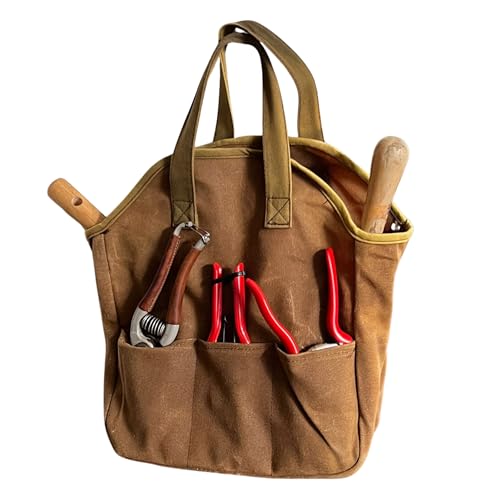 Garden Tool Bag - 12x14&amp;rdquo; Heavy Duty Waxed Canvas Tote Bag Caddy With 6 Interior and 3 Exterior Pockets for Organizing Gardening Tools - Gardening Gifts for Women and Men by Kings County Tools