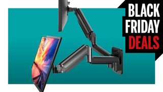 HUANUO Dual Monitor Wall Mount up to 32-inch Screens, Wall Monitor Mount with Gas Spring System, Height-Adjustable/Tilt/Swivel/Rotate, Dual Monitor Mount Holds 17.6 lbs, VESA 75 or 100mm