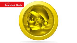 One of Super Mario Odyssey's new Snapshot filters, which makes the image look like a gold coin.