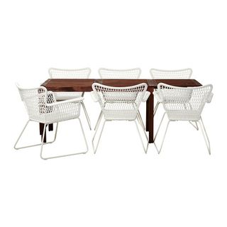 Wooden table with 6 white arm chairs