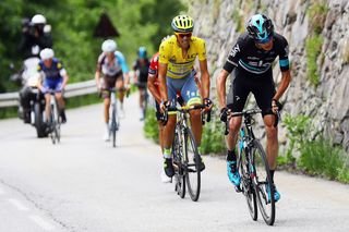 Alberto Contador tries to stick with Chris Froome as the Sky rider attacks during stage 5 at the Criterium du dauphine