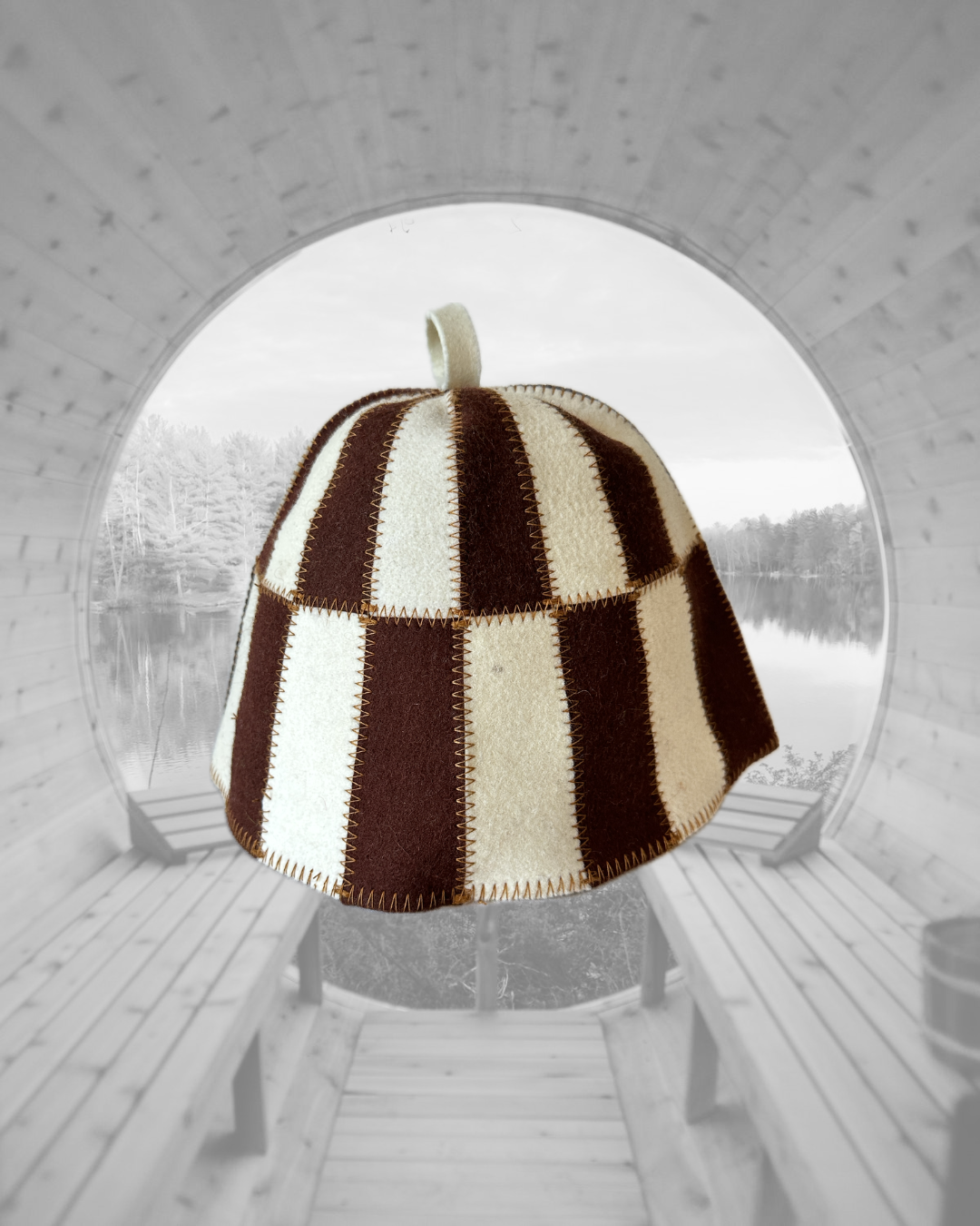 Brown &amp;amp; White Wool Felt Sauna Hat