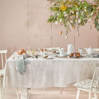 Easter dining table with hanging garland