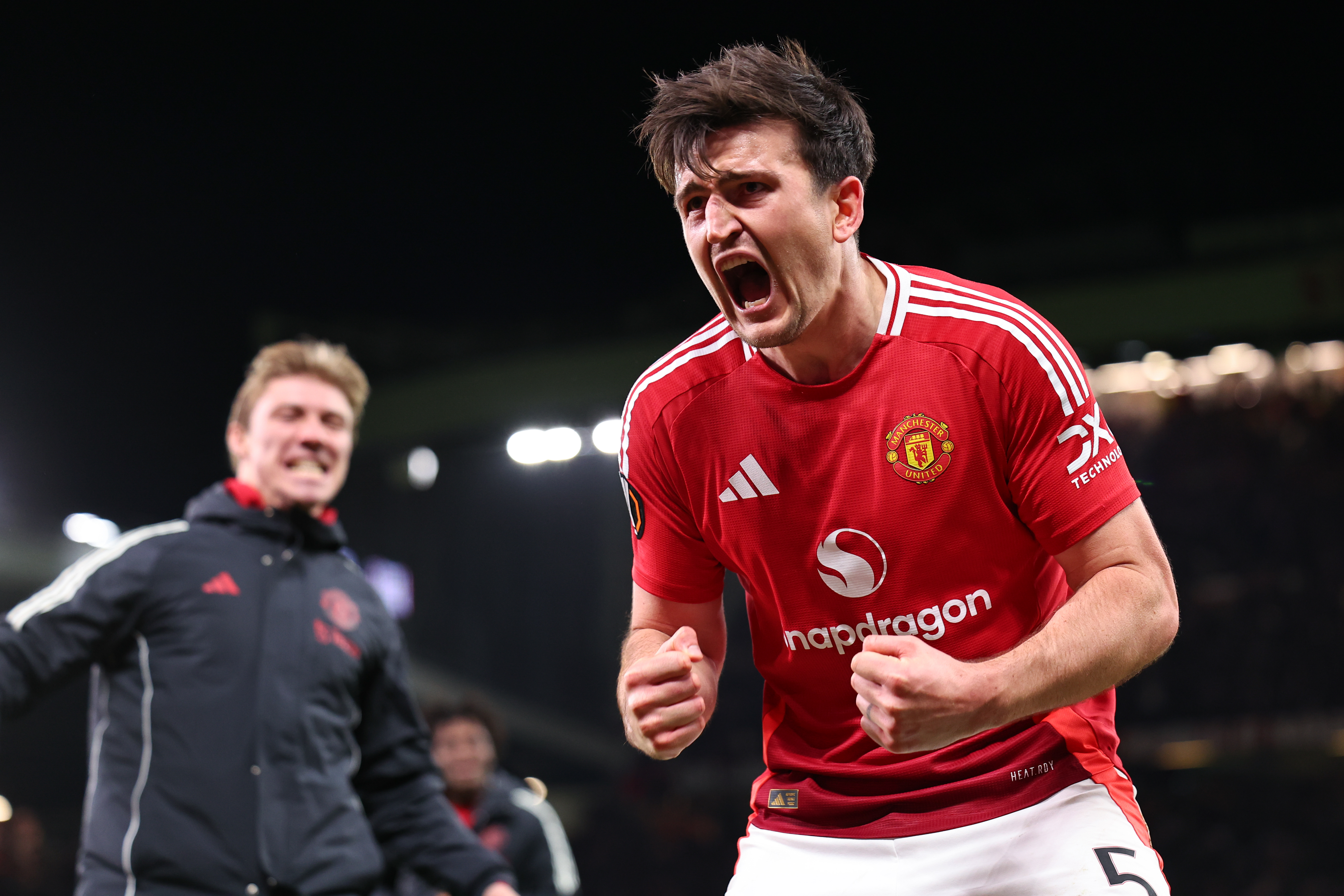 Harry Maguire celebrates for Man United