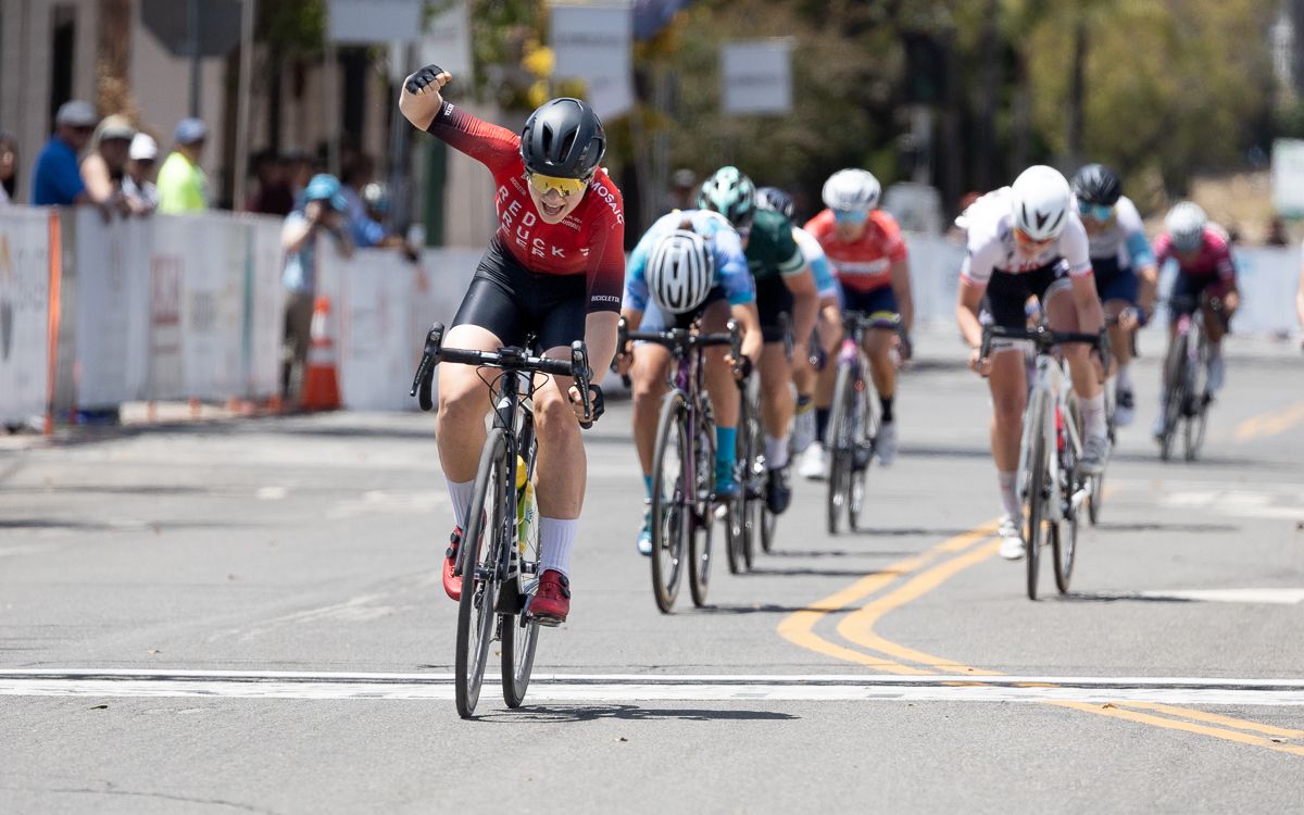Sarah Van Dam (Red Truck Racing p/b Mosaic Homes) wins the field sprint to finished 3rd on the stage.
