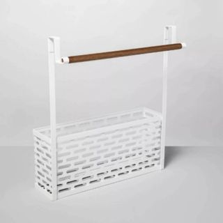 Brightroom Punched Metal Over The Door Organizer in white with wooden handle