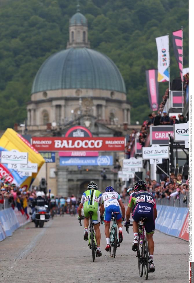 The finish into Oropa