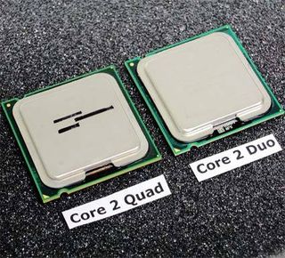 The outside of the Intel Core 2 Extreme QX6700 looks similar to the Core 2 Duo.