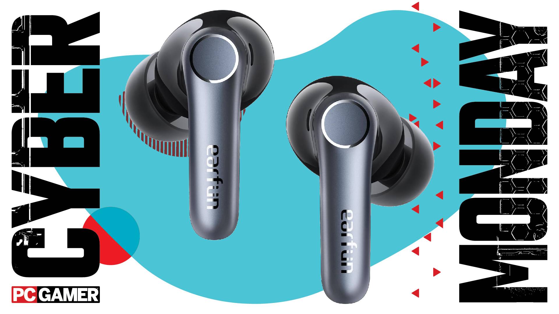 EarFun Air Pro 4 earbuds on a Cyber Monday background