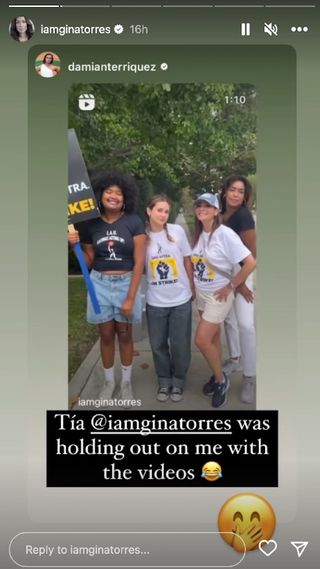 Gina Torres on the picket lines in a video on her Instagram Story.