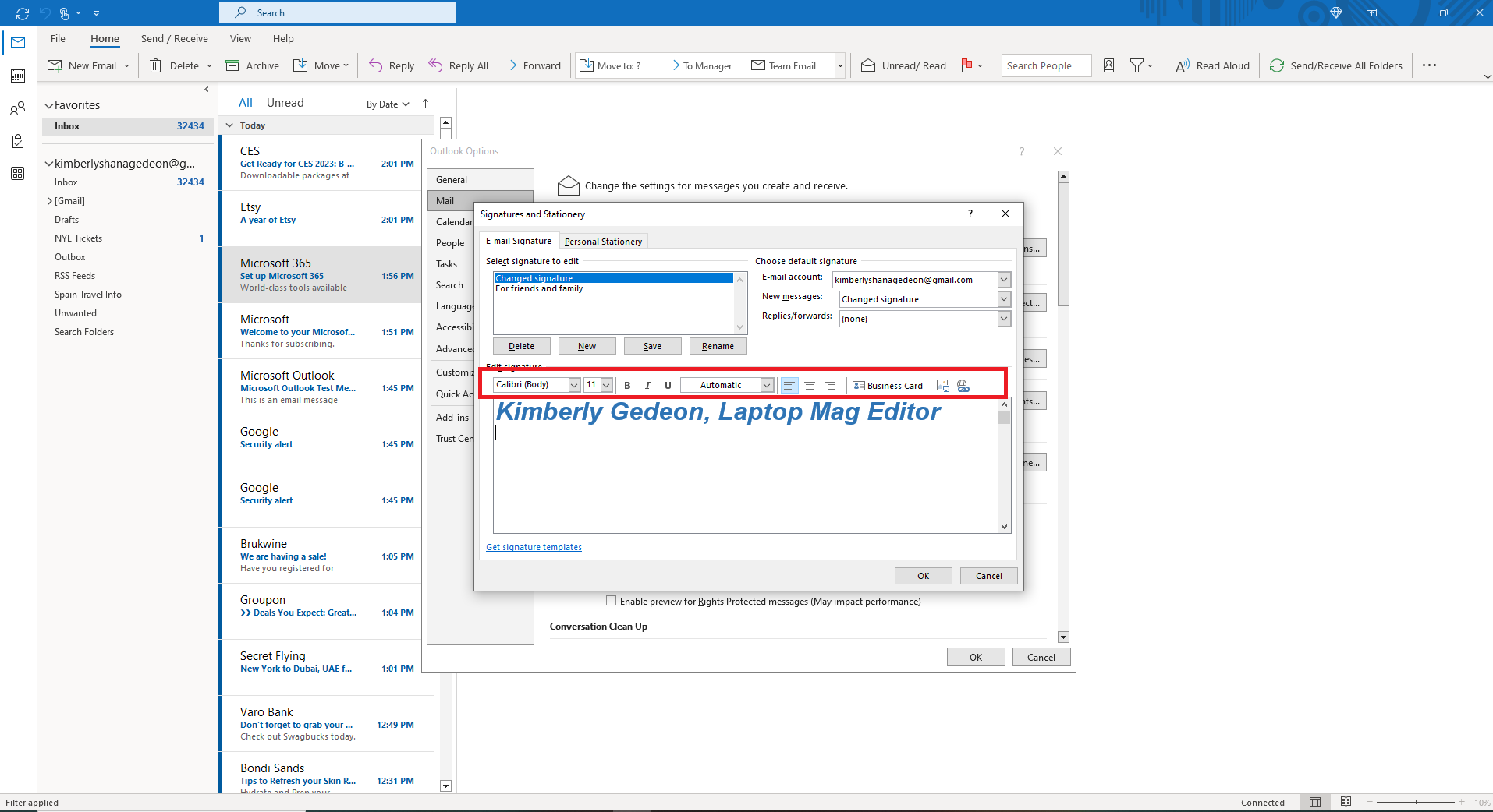 How to change signature in Outlook