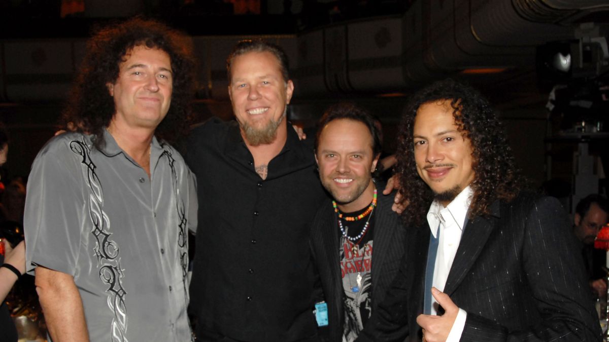 Brian May with Metallica&#039;s James Hetfield, Kirk Hammett and Lars Ulrich