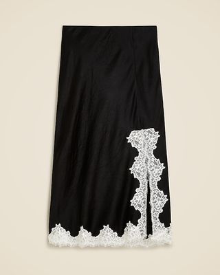 Gwyneth Lace-Trim Slip Skirt in Textured Satin