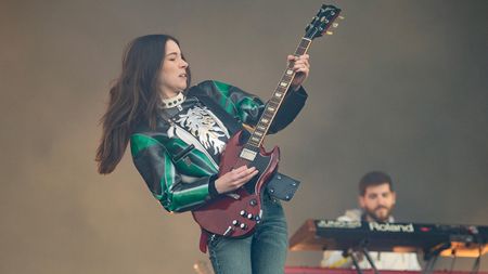 Danielle Haim of Haim performs during day 3 of BBC Radio 1's Big Weekend at Sefton Park on MAY 25, 2025 in Liverpool, England