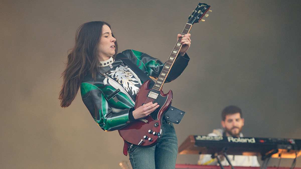 Danielle Haim of Haim performs during day 3 of BBC Radio 1's Big Weekend at Sefton Park on MAY 25, 2025 in Liverpool, England