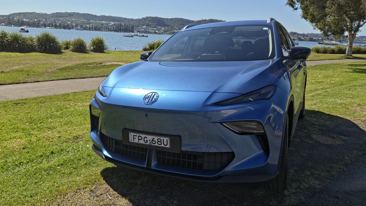 The MG S5 parked on some grass in a park with the front facing