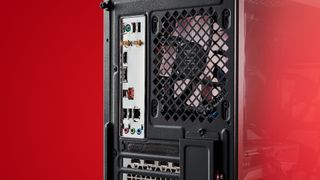 The ABS gaming PC back ports view on red.