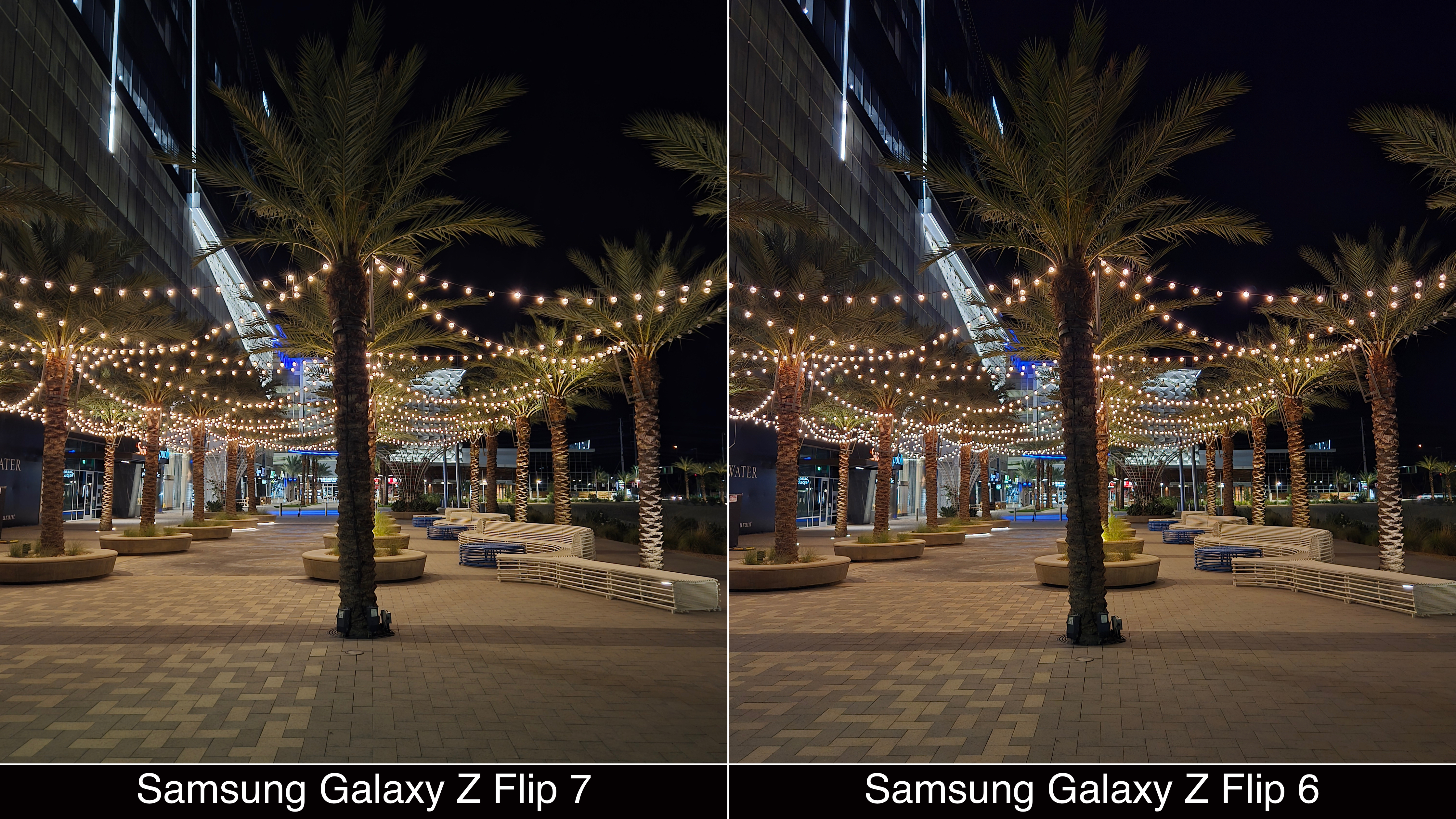 Low-light camera comparisons shot on the Galaxy Z Flip 7 and Galaxy Z Flip 6.