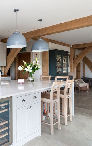 breakfast bar with high stools on country kitchen island