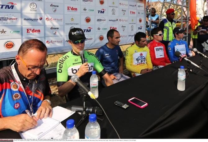 Theo Bos answers questions after his stage win