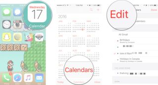 Launch the Calendar, tap on the Calendars button, and tap on the edit button.