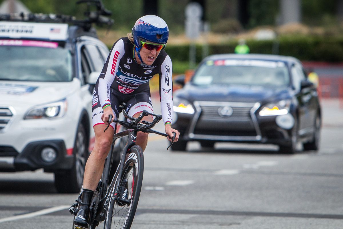 Kristin Armstrong (Twenty 16) riding to third place today