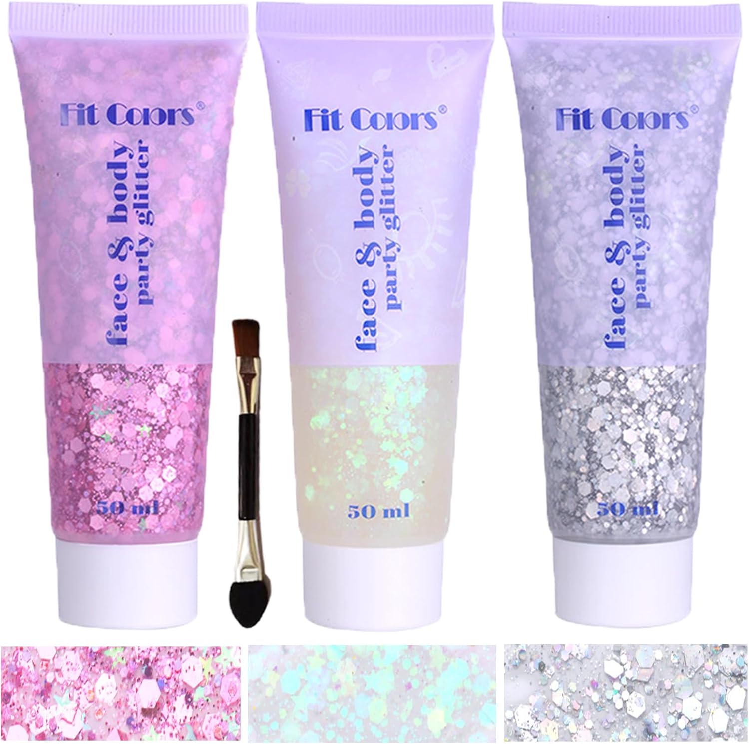 Body Glitter Face Glitter Gel: Singer Concerts Disco Festival Rave Accessories Face Glitter Makeup 150ml Chunky Sequins Mermaid Face Body Hair Glitter Gel (white&amp;amp;silver&amp;amp;pink)