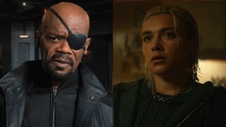 Jackson in Age of Ultron side by side with Florence Pugh from Thunderbolts*' trailer
