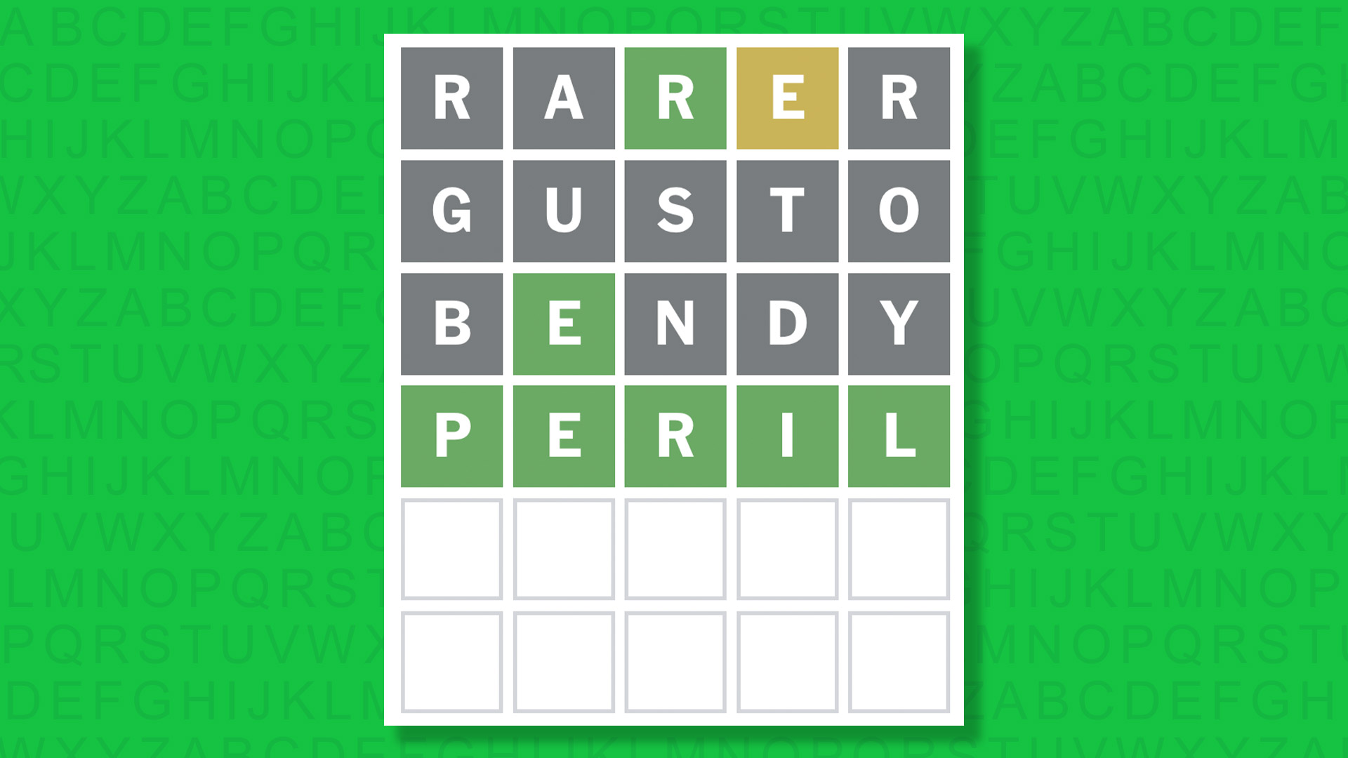 Ответ NYT Wordle для игры 1602 на зеленом фоне