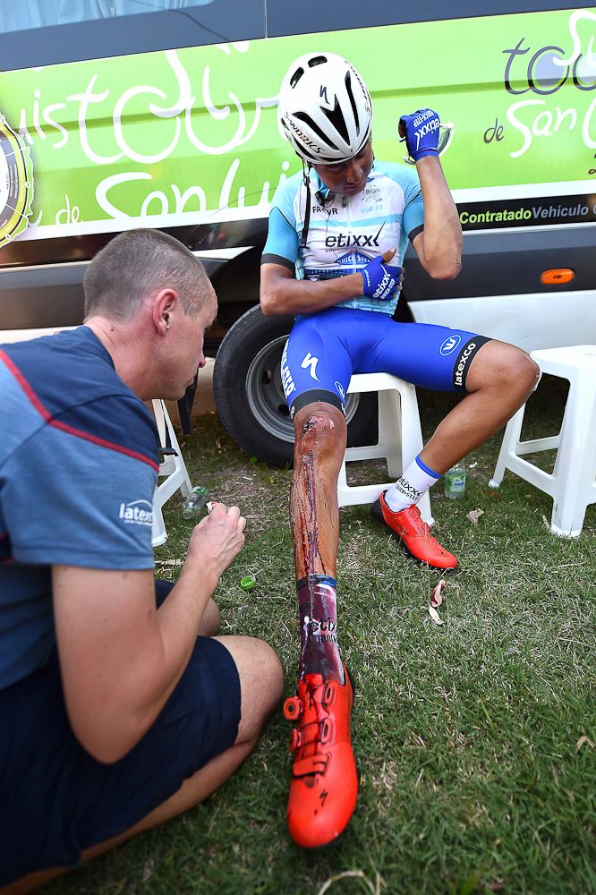 Rodrigo Contreras' knee was badly injured in the stage 5 crash.