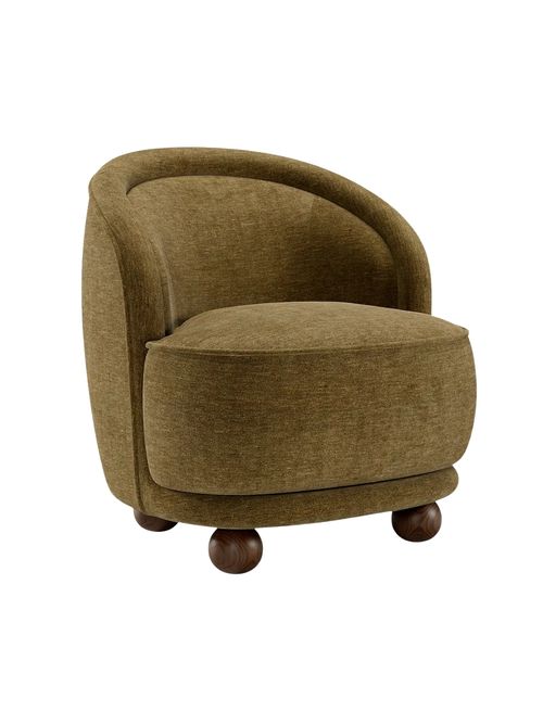Amina Olive Chenille Ball Foot Tub Chair