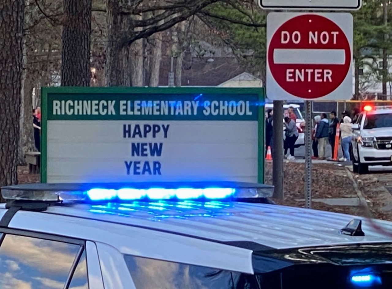 Richneck Elementary School following the shooting of a teacher by a six-year-old. 