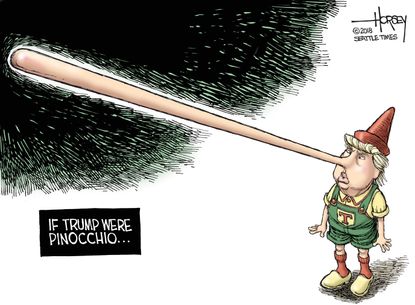 Political cartoon U.S. Trump lies Pinocchio