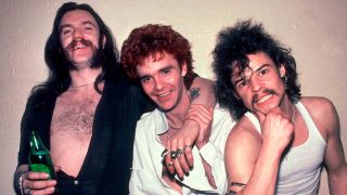 Motorhead’s Lemmy, Brian Robertson and Philthy Animal Taylor in 1983