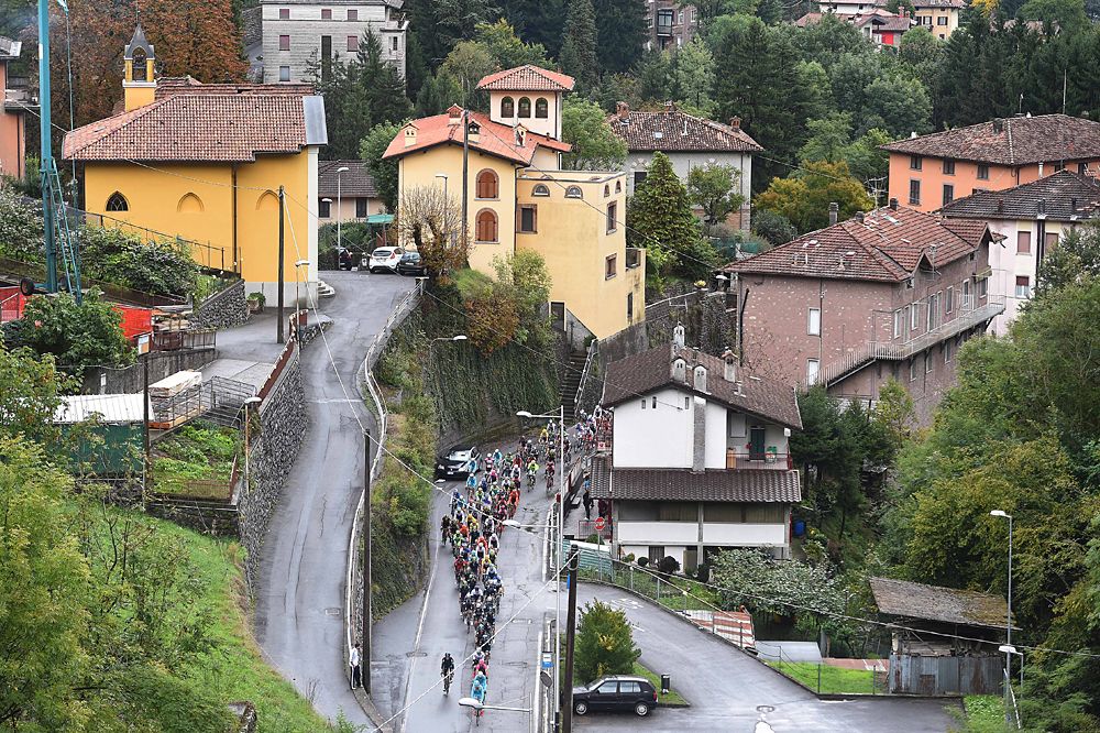 The peloton racing Tour of Lombardy