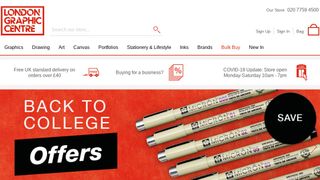 Homepage of London Graphic Centre featuring selection of pencils
