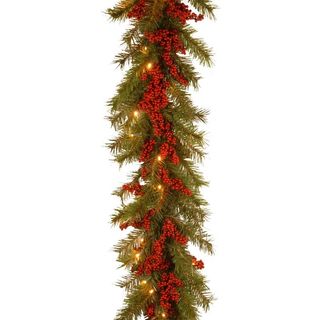 9 ft. Valley Pine Garland with Battery Operated Warm White LED Lights