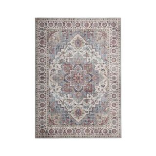 A gray patterned rug