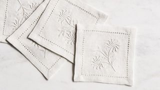 Rw Guild Passiflora Embroidered Linen Cocktail Napkin