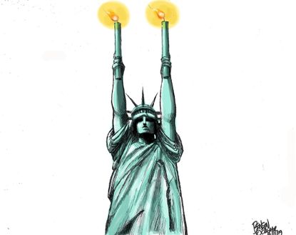 Editorial Cartoon U.S. 9-11 remembrance Statue of Liberty