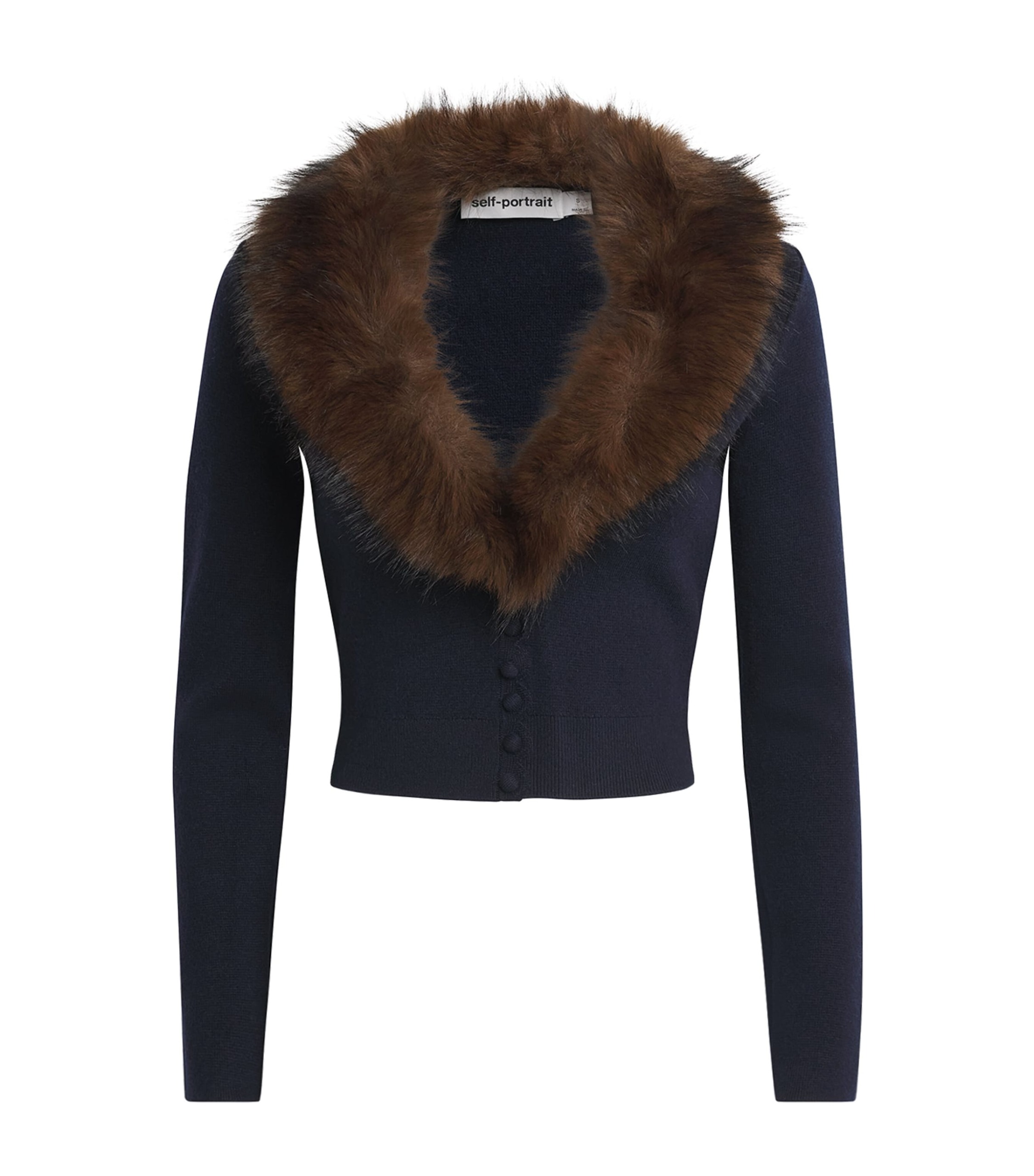 Self-Portrait Cropped Faux Fur-Trim Cardigan