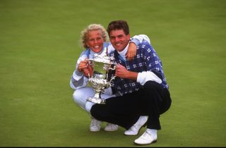 The first victory - Parnevik celebrates Scottish Open victory in 1993 with wife, Mia