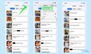 select More menu to reorder albums in Photos by name